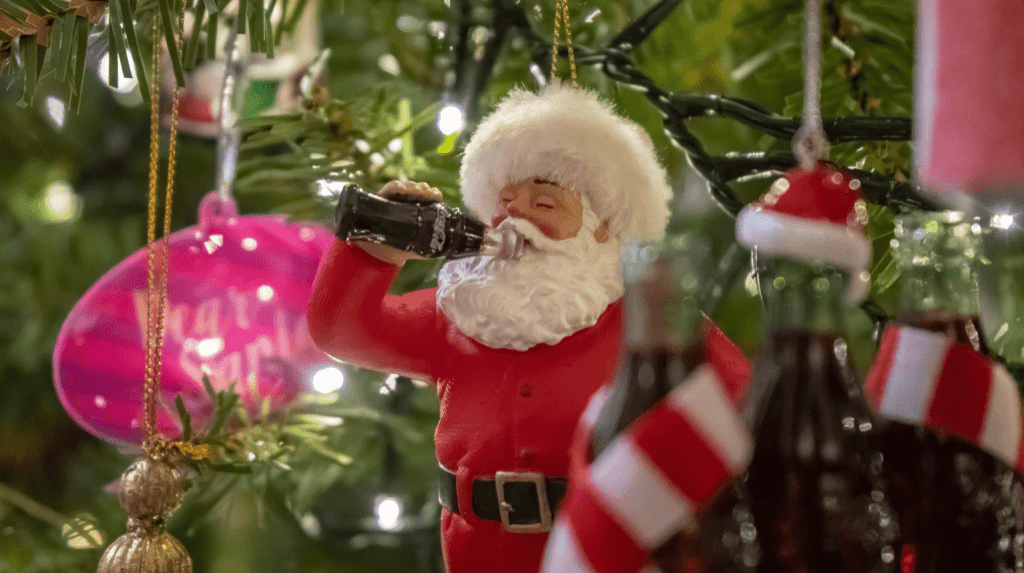 Santa Christmas tree drinking coca cola