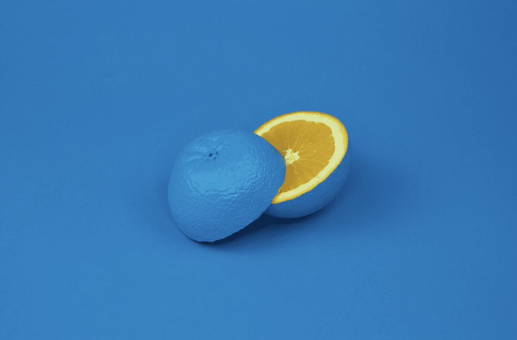 an orange acting out of brand by being blue