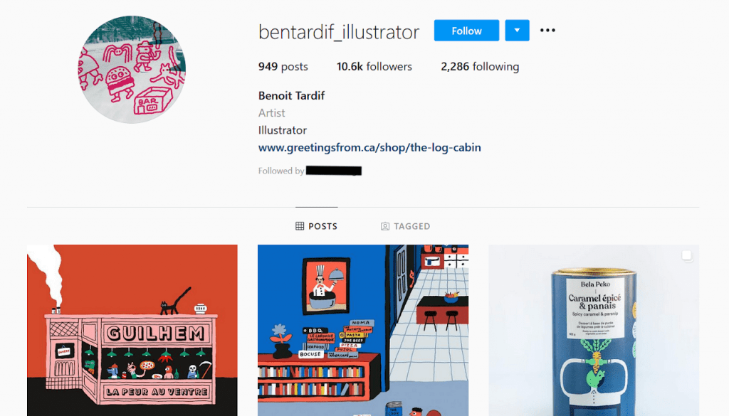screen grab of social media freelancer page shows 3 graphic illustrations of work