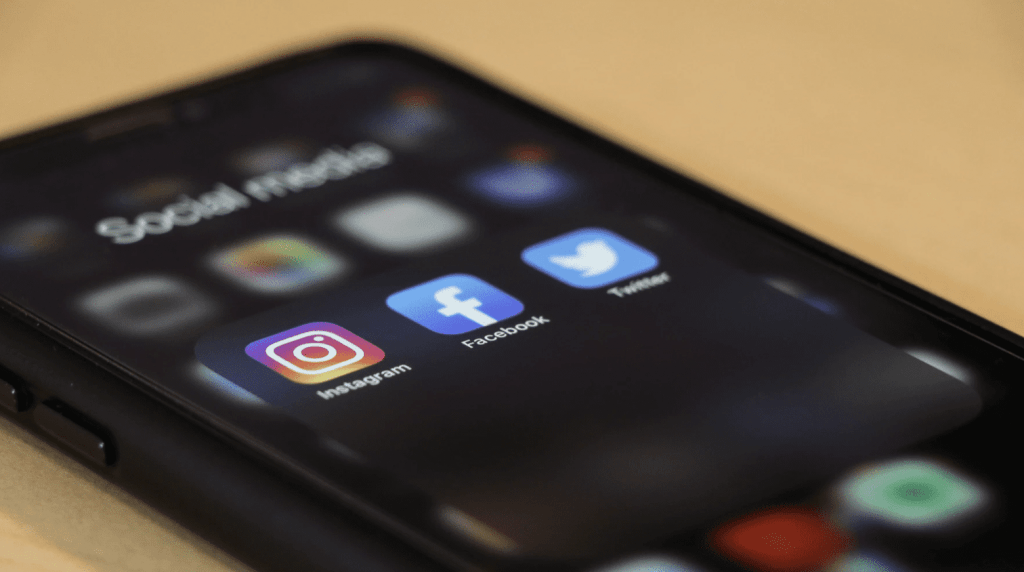 mobile phone displaying social media widgets