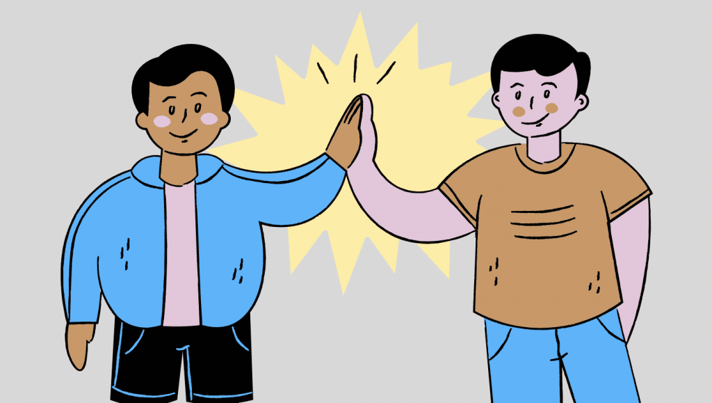 design of two guys high-fiving showing a good relationship