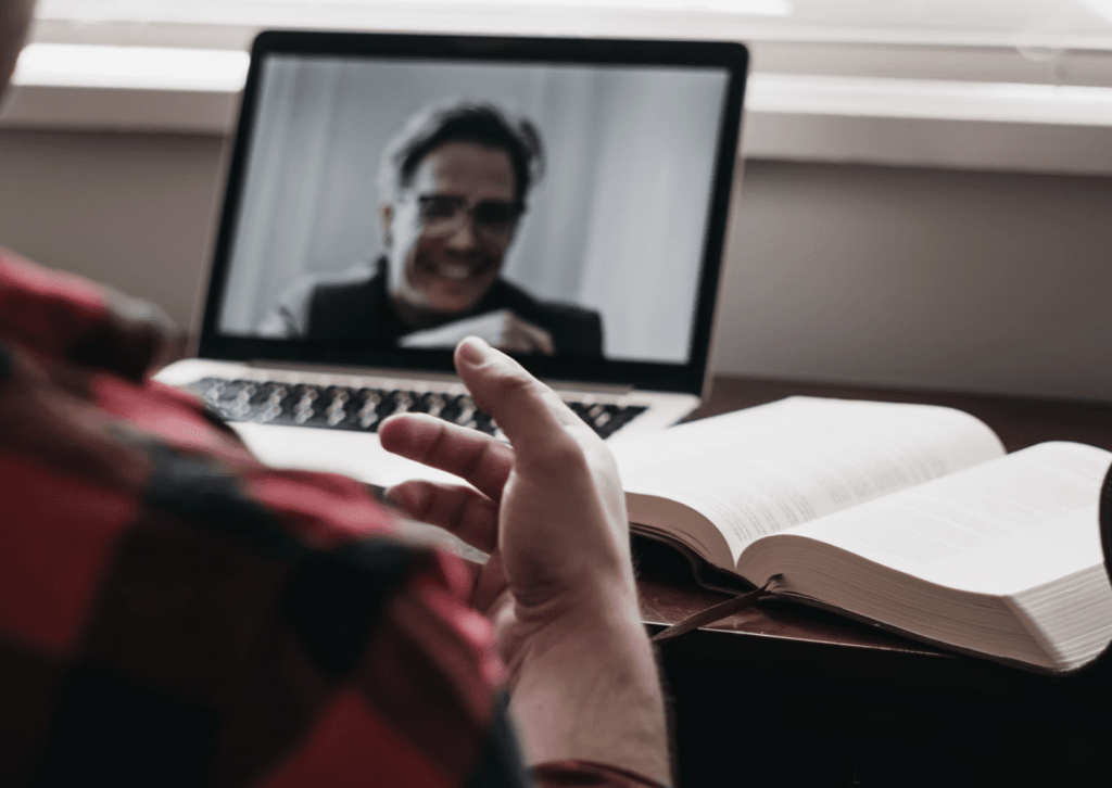 a freelancer having a call with a client through skype