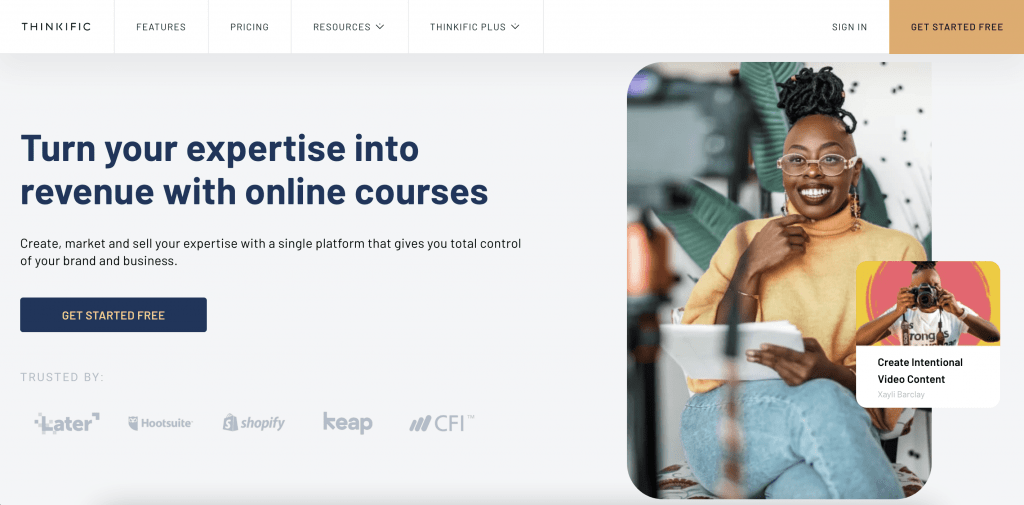 thinkific landing page for best all-round online course platforms