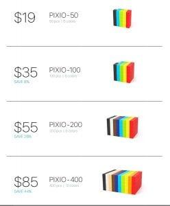 Pixio's rewards graphics on their Kickstarter campaign page.