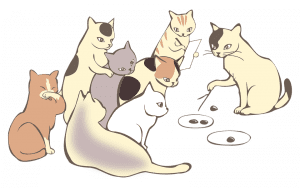 Illustration of cats having a meeting. Meetings and bureaucracy at creative agencies can eat up a lot of time and can slow down work.