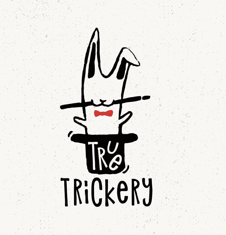 true trickery magician logo example rabbit in a hat