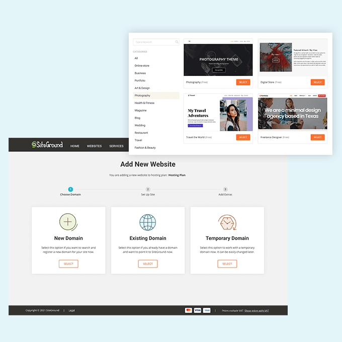 siteground graphic demonstrating web hosting options